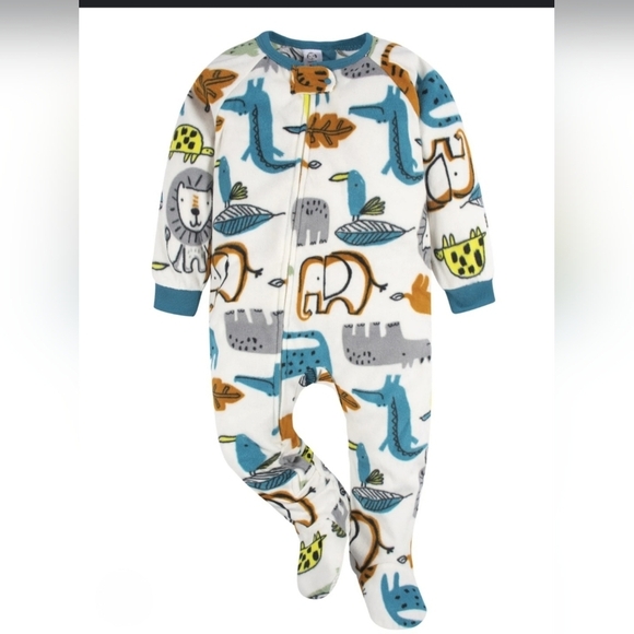Gerber Other - Gerber Safari Friends Footie Pajamas - Blue, Gray, Brown